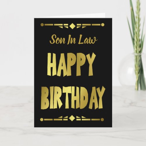 Son-in- Law Modern Black Gold Happy Birthday Card
