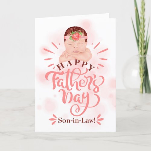Son in Law on Fathers Day Cute Baby Girl Peach Holiday Card