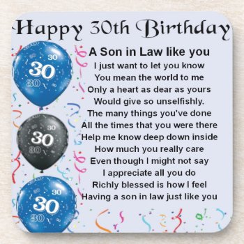 Son In Law Poem  - 30th Birthday Beverage Coaster by Lastminutehero at Zazzle