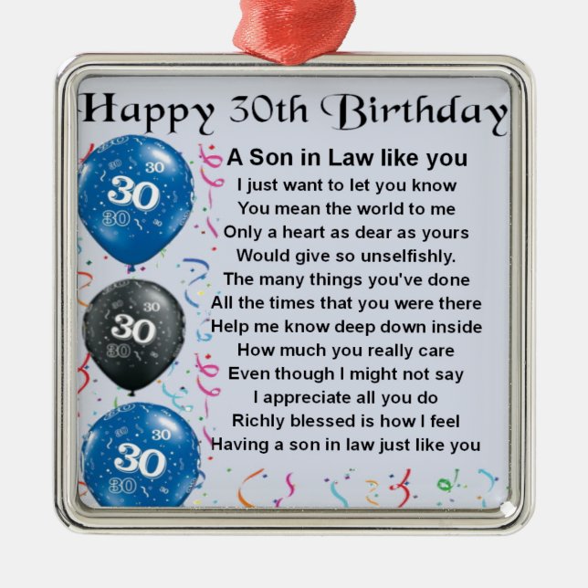 Son in Law Poem  - 30th Birthday Metal Ornament (Front)