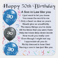 Son in Law Poem - 30th Birthday
