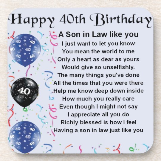 son-in-law-poem-40th-birthday-design-drink-coaster-zazzle