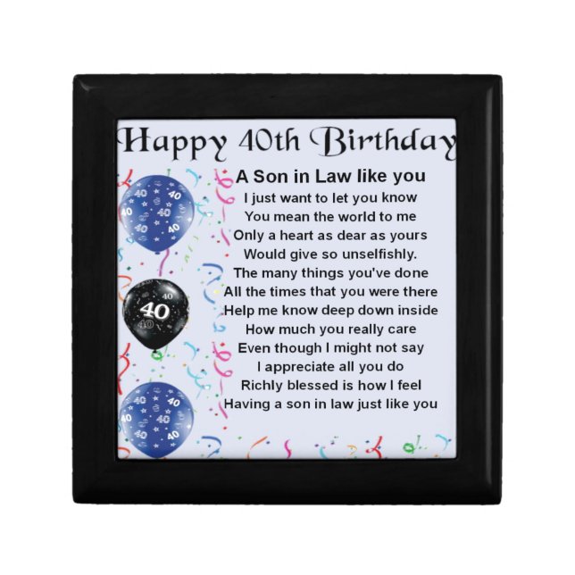 Son in Law Poem - 40th Birthday Design Jewelry Box (Front)