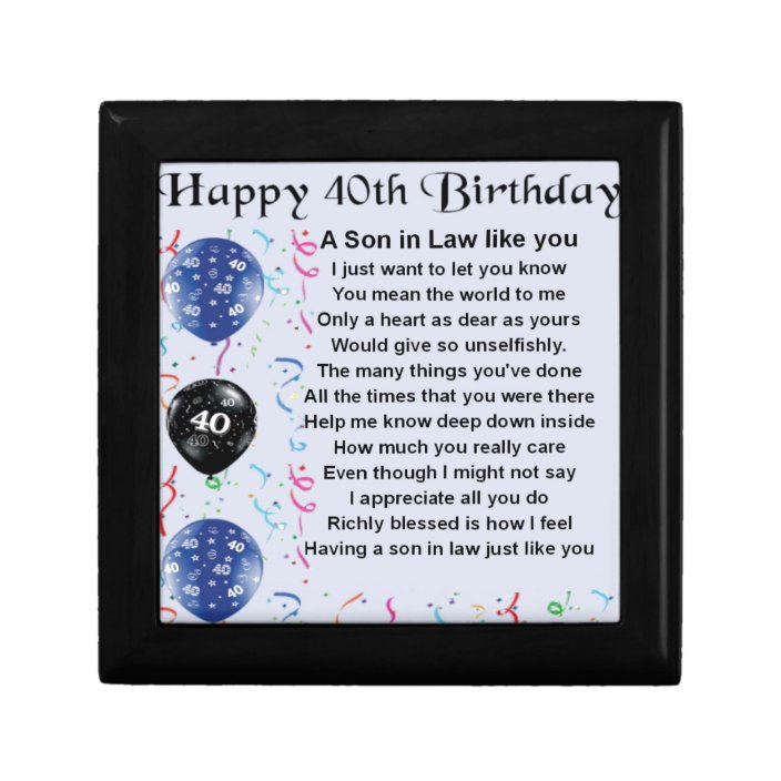 Son In Law Poem 40th Birthday Design Jewelry Box