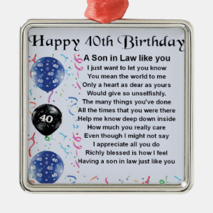 Son in Law Poem - 40th Birthday Design Metal Ornament