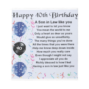 Son in Law Poem - 40th Birthday Design Notepad