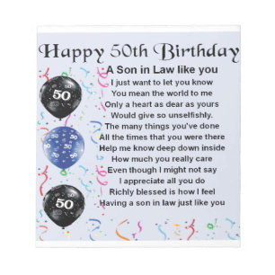 Son in Law poem - 50th Birthday design Notepad