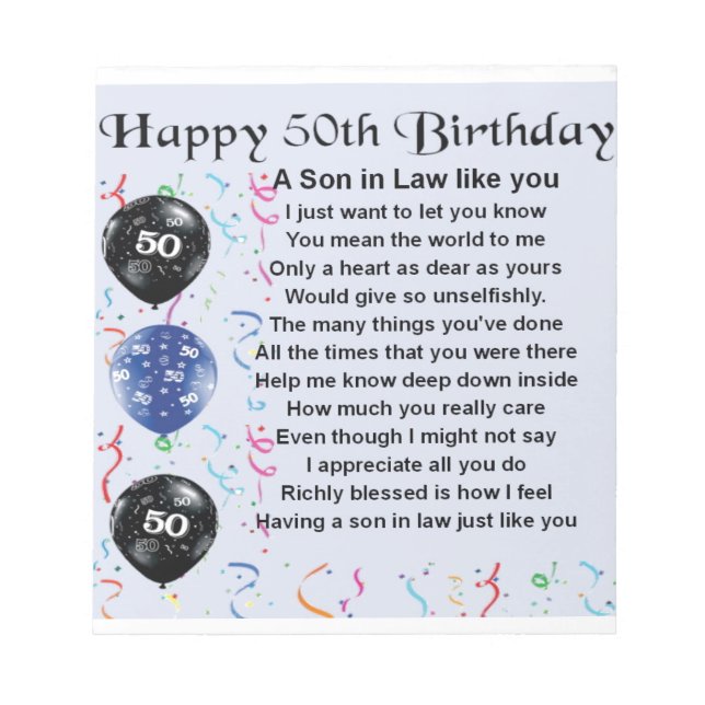 Son in Law poem -  50th Birthday design Notepad (Front)
