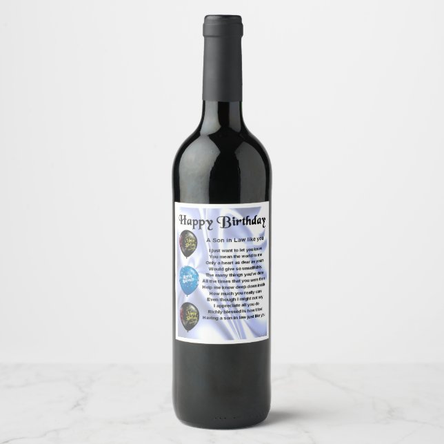 Son in Law  Poem  Bottle Label  Happy  Birthday (Front)