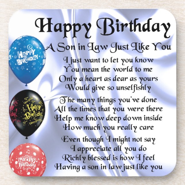 Son in Law poem -  Happy Birthday Design Drink Coaster (Front)