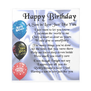 Son in Law poem - Happy Birthday Design Notepad