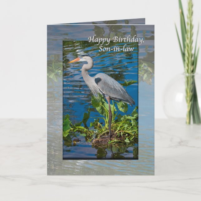 Son-in-law's Birthday Card with Great Blue Heron (Front)