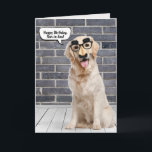 Son-in-law's Birthday Funny Golden Retriever  Card<br><div class="desc">Golden retriever wearing a funny mustache mask on gray brick wall and wood floor with speech bubble for Son-in-law's birthday.
Can be changed for anyone's birthday. Text is editable.</div>