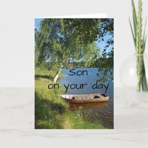SON IS WISHED A DAY AT THE LAKE FOR BIRTHDAY CARD