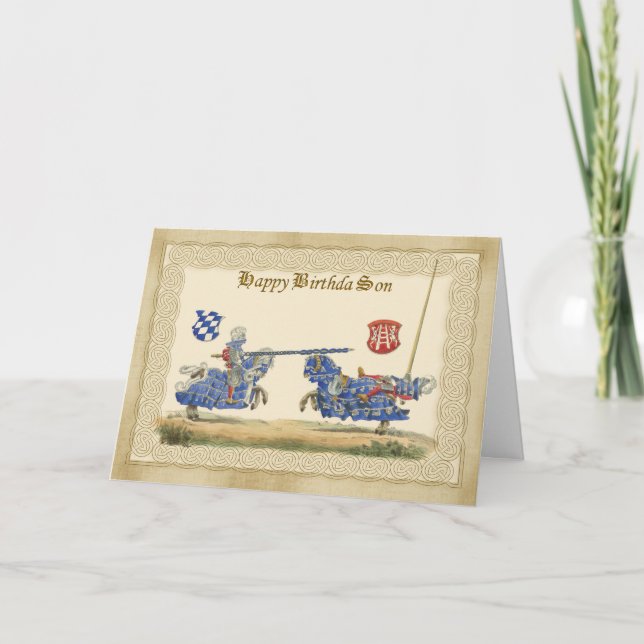 Son Medieval Knights Jousting in full barding and Card (Front)