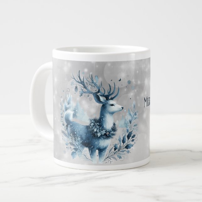 Son Merry Christmas Blue Modern Deer Giant Coffee Mug (Front Left)