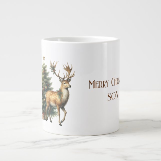 Son Merry Christmas Deer and Tree Giant Coffee Mug (Front)