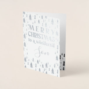 Son Merry Christmas Trees Silver Foil Card