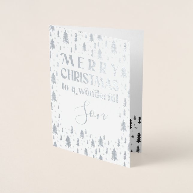 Son Merry Christmas Trees Silver Foil Card (Front)