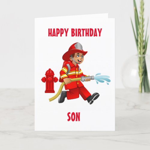 SON  MY FAVORITE FIREMAN ON BIRTHDAY CARD
