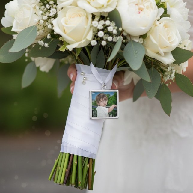 Son Nephew Memorial Bride's Bouquet Wedding Charm Silver Plated Necklace (Son Nephew Memorial Bride's Bouquet Wedding Charm Silver Plated Necklace)