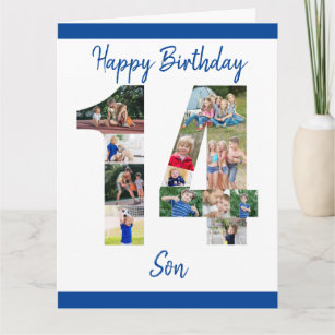 Grandson Birthday Card Blue Presents Brown Gift Tag & Big Stars 7.75" x 5.25" 