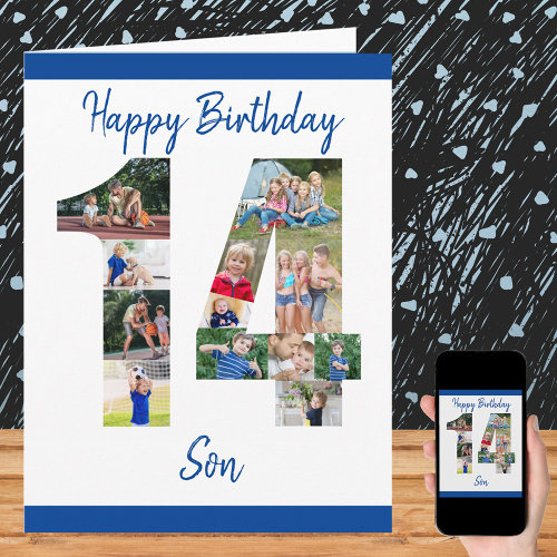 Son Number 14 Photo Collage Big 14th Birthday Card