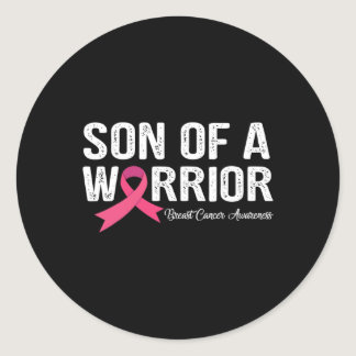 Son Of A Warrior Pink Ribbon Breast Cancer Awarene Classic Round Sticker