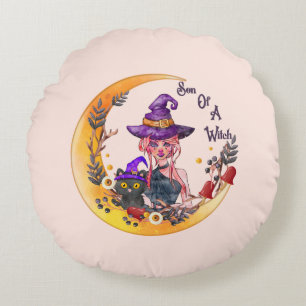 Son of a Witch – Crescent Moon Design Round Pillow