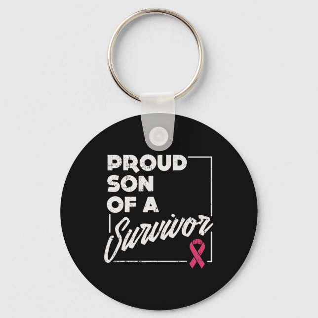 Son Of Survivor Breast Cancer Support Gift  Keychain (Front)