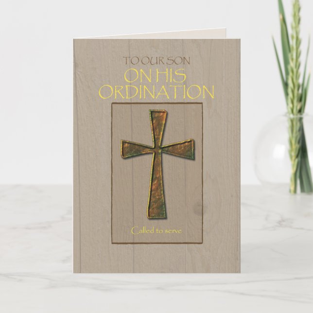 Son Ordination Congratulations, Metal Cross Card (Front)