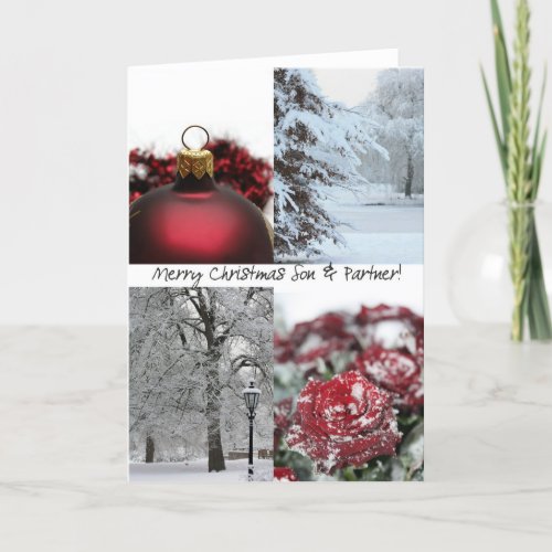 Son  Partner Merry Christmas red winter snow col Holiday Card