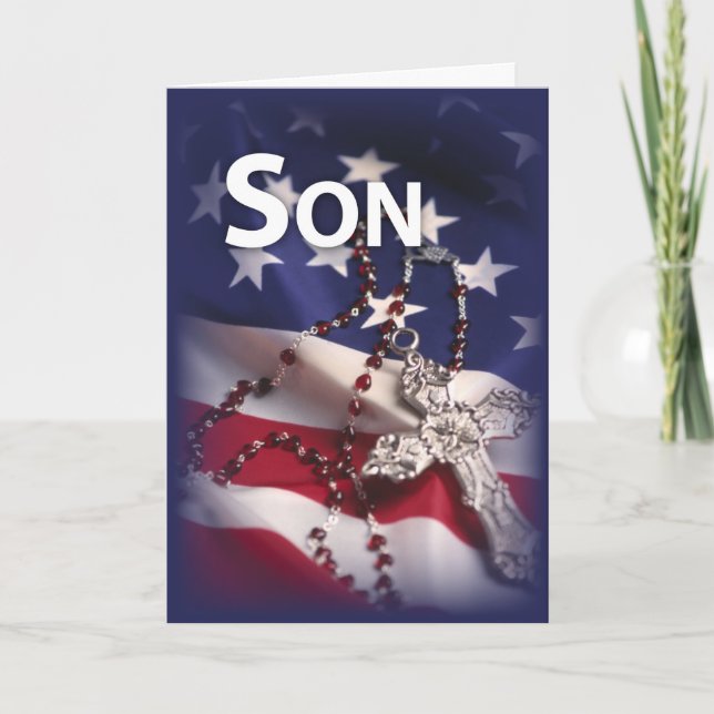 Son, Patriotic Cross Flag, Religious Card (Front)