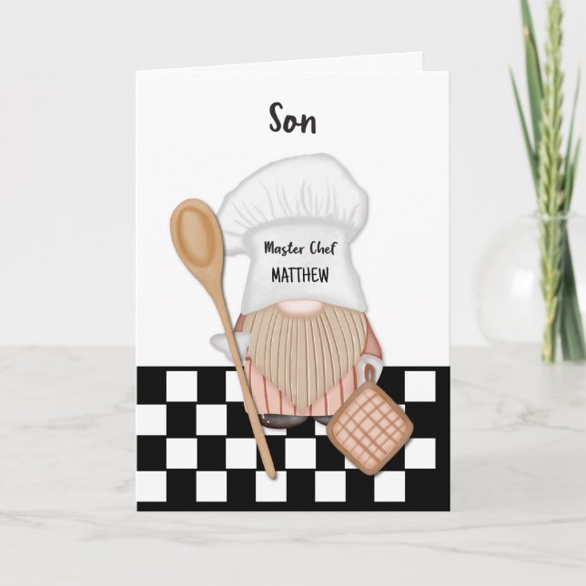 Son Personalize Fathers Day Whimsical Gnome Chef Card (Front)