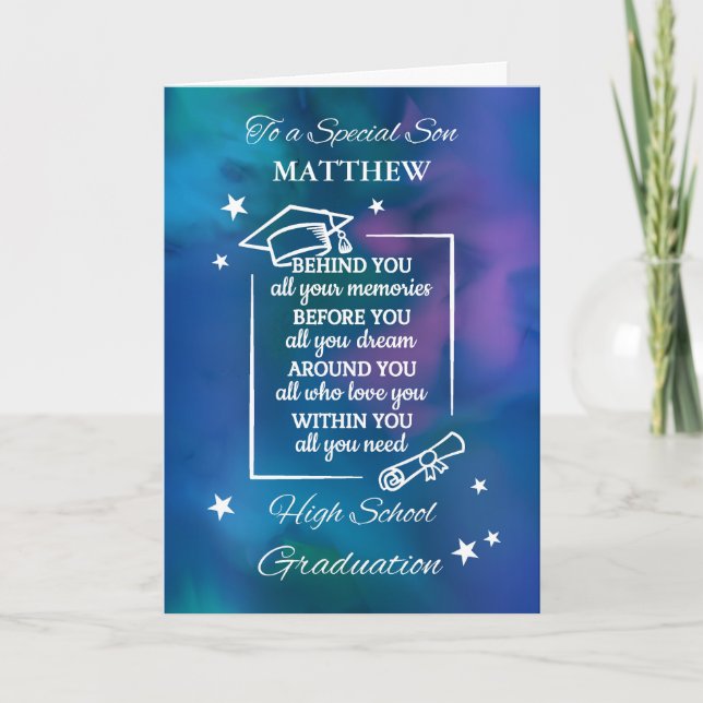 Son Personalize High School Graduation Quote Card (Front)