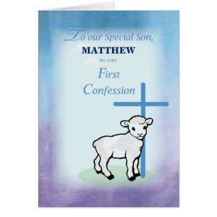 Son Personalize Name on First Confession with Lamb Cards