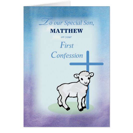 Son Personalize Name on First Confession with Lamb Cards (Front)