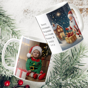 Son Photo   Santa Delivering A Gift   White Coffee Coffee Mug