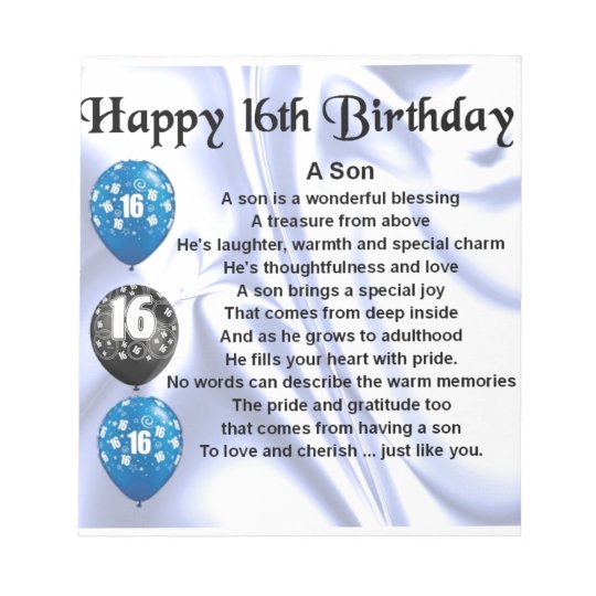 Son poem - 16th Birthday design Notepad | Zazzle.com