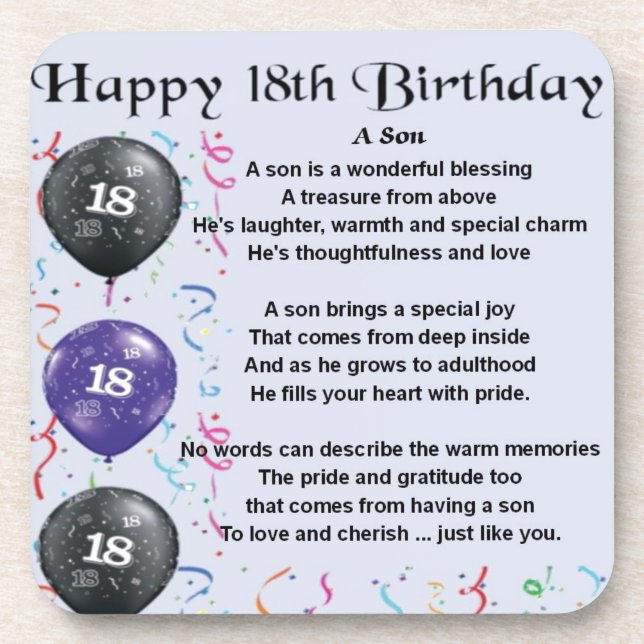 Son Poem 18th Birthday Beverage Coaster (Front)