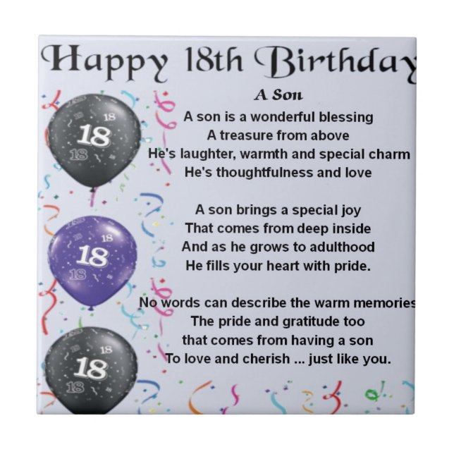 Son Poem 18th Birthday Ceramic Tile (Front)