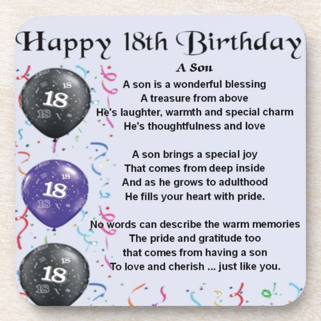 Son Poem 18th Birthday Design Coaster (Front)