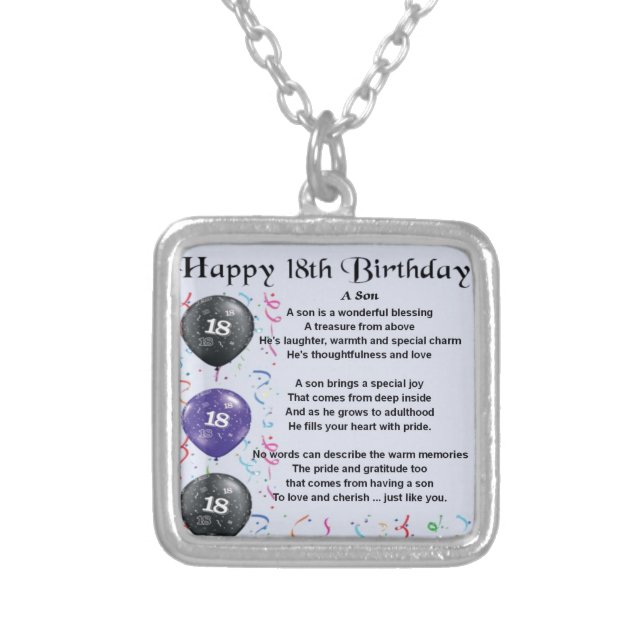 Son Poem 18th Birthday Design Silver Plated Necklace (Front)