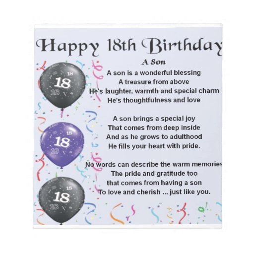 Son Poem 18th Birthday Note Pads | Zazzle