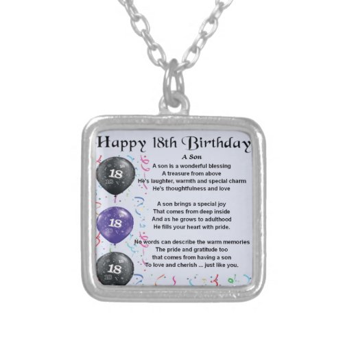 Son Poem 18th Birthday Silver Plated Necklace