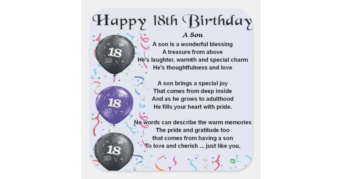 Son Poem 18th Birthday Square Sticker | Zazzle