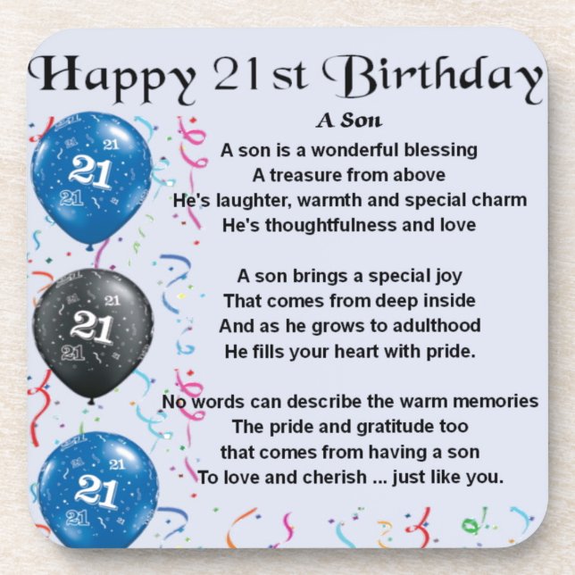 Son Poem  - 21st Birthday Design Beverage Coaster (Front)