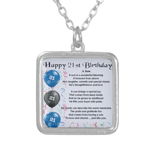 Son Poem  - 21st Birthday Design Silver Plated Necklace (Front)