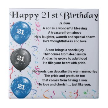 Son Poem  - 21st Birthday Design Tile by Lastminutehero at Zazzle