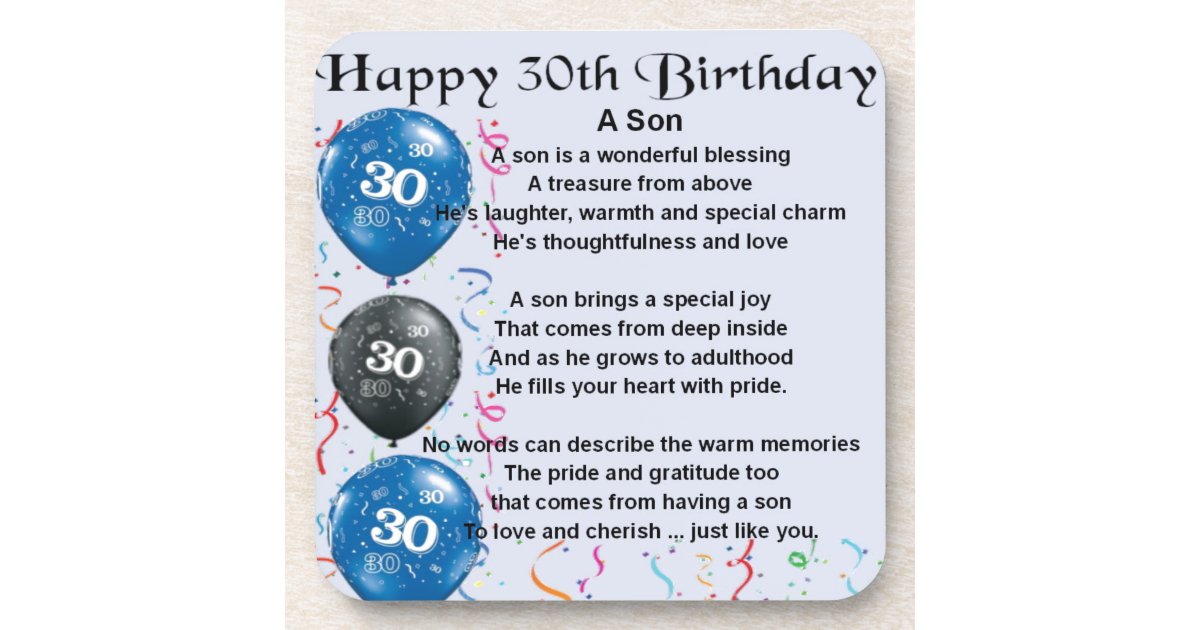 Son Poem - 30th Birthday Design Coaster | Zazzle